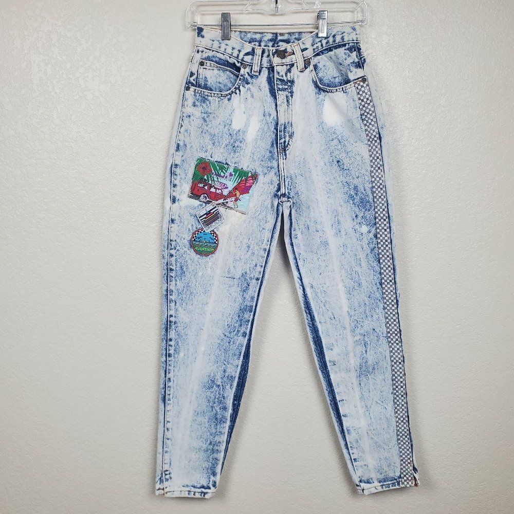 Vintage 90s Zena‎ Acid Washed Bleached Patchwork New Directions Denim Blue Jeans